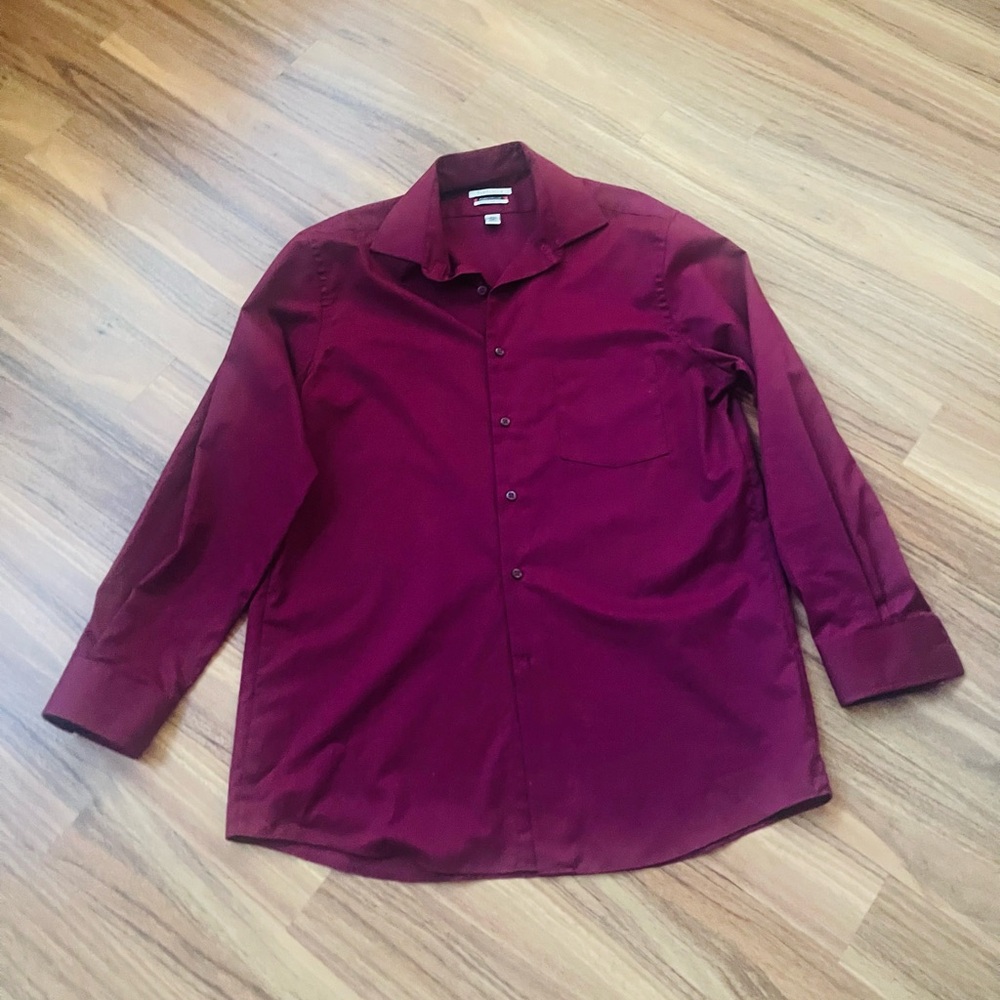 Van Heusen Dress Shirt Mens Wrinkle Free Long Sleeve Fitted, Magenta Size 15 1/2